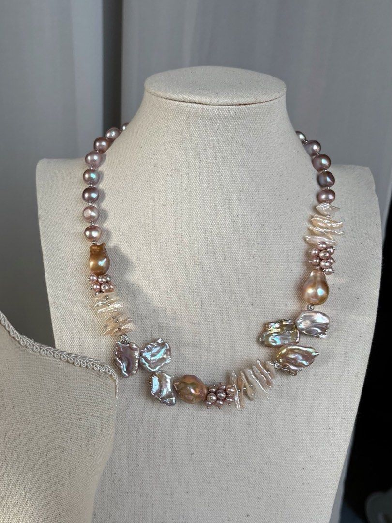 #PN56 [Floral Series] Baroque Complex| Freshwater Pearl Necklace |Big Baroque Pearl |Golden Lustre|Mixed Shapes |Petals