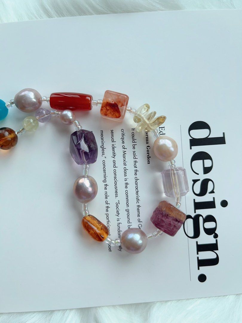 #PN275 [Open Box] Multi Natural Stones & Freshwater Pearl Necklace | Amazonite | Purple Quartz | Amber | Red Agate | Cinnabar | Lemon Quartz | Fluorite | Grey Moonstone | Big Baroque Pearl