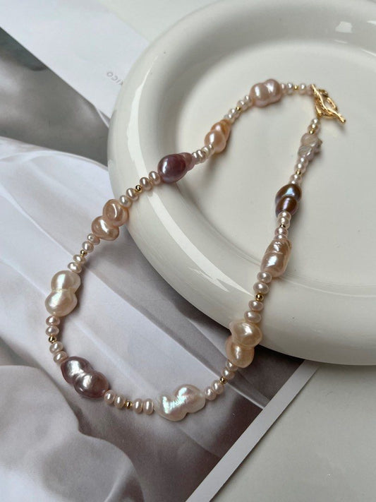 #PN07 [Sale] Big Gourd Freshwater Baroque Pearl Necklace |Mixed Sizes|Mixed Pearl Colours