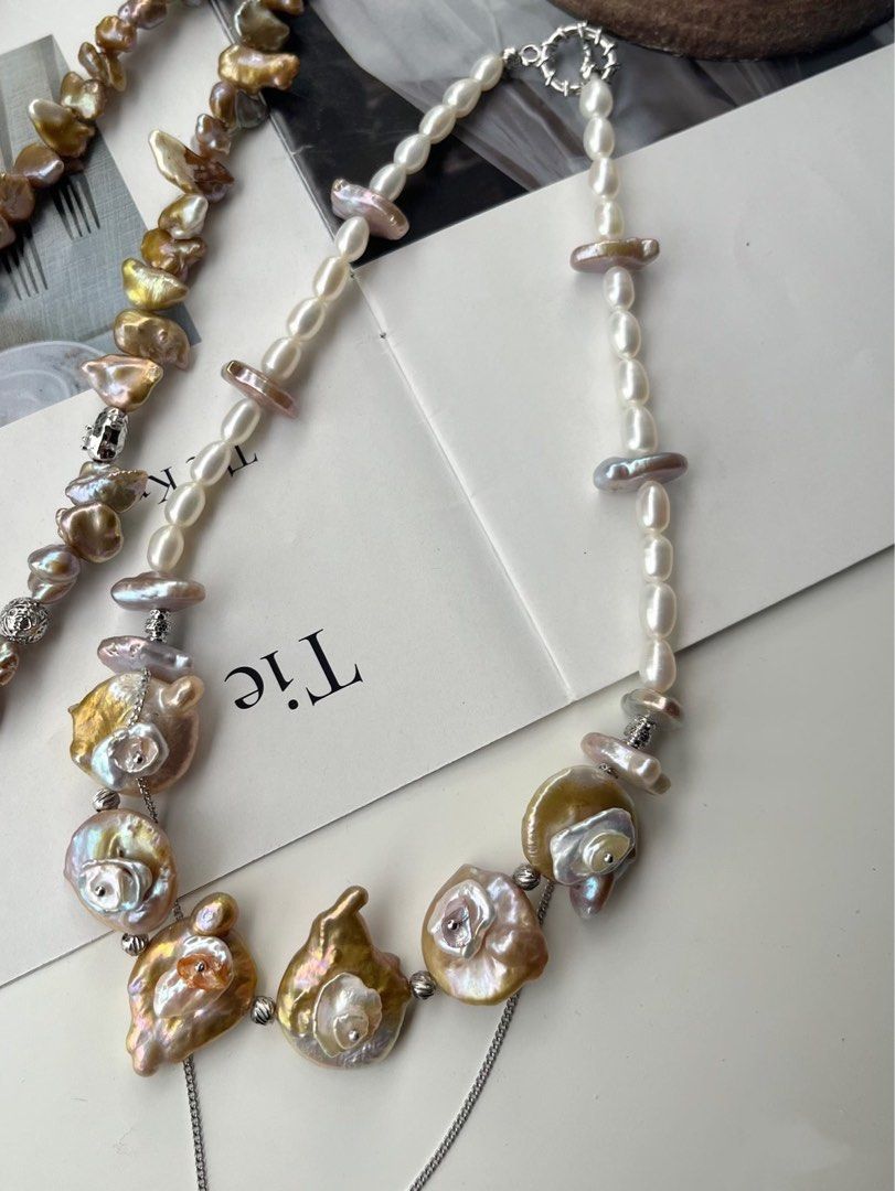 #PN170 [Sale][Floral Series] Garden Blooms | Handmade Original Design | Freshwater Pearl Necklace | Dangling Chain | Petal on Pearl| Layered Flowers