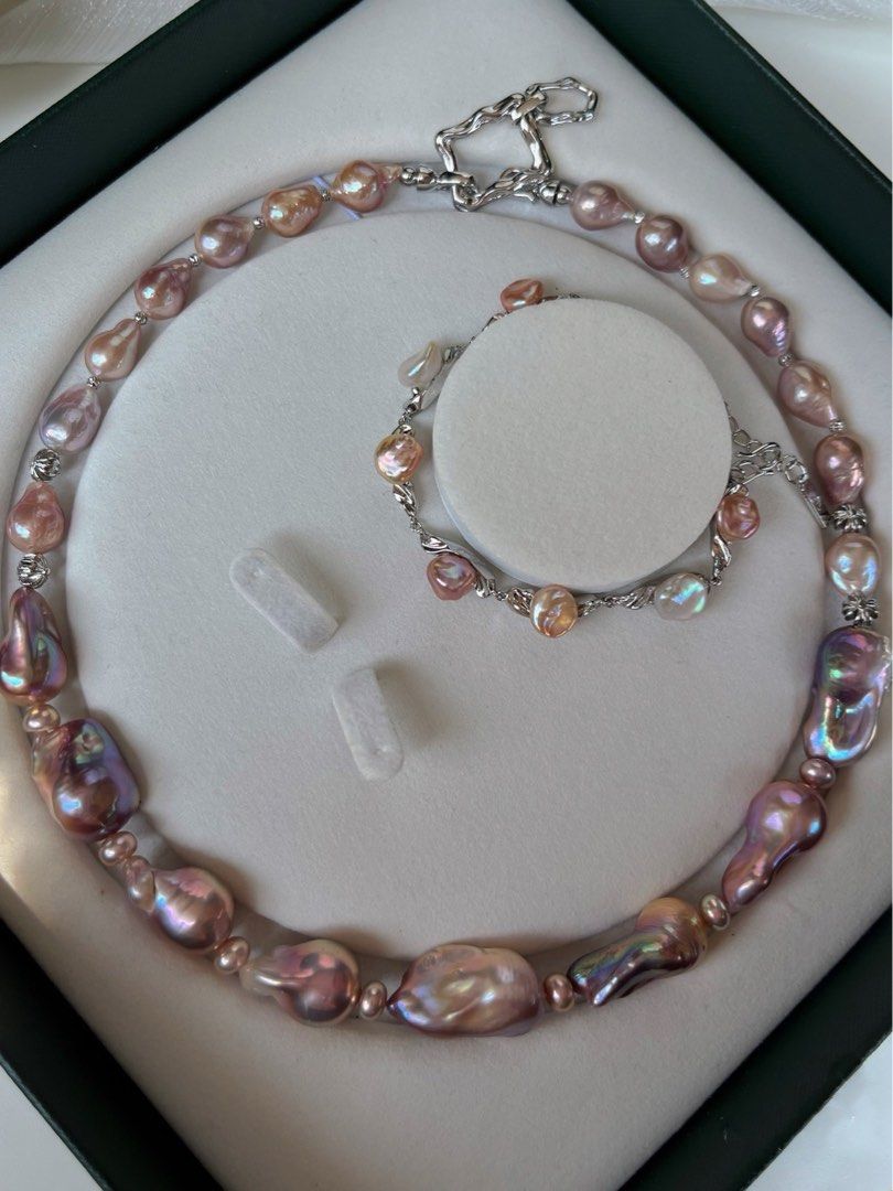 #PN64 Madam Wonder | Freshwater Pearl Necklace & Bracelet Set|Lustrous Purple Baroque Pearl |Pearl Petal |Natural Flaws