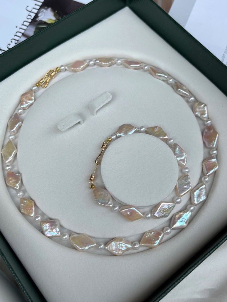 #PN192 [Sale]Rainbow Miracle |Freshwater Pearl Bracelet & Necklace Set|Rhombus Shaped Pearl