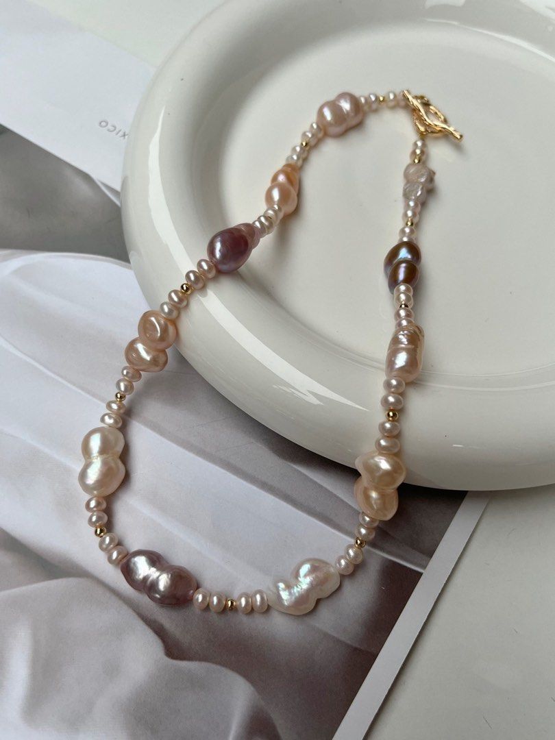 #PN07 [Sale] Big Gourd Freshwater Baroque Pearl Necklace |Mixed Sizes|Mixed Pearl Colours