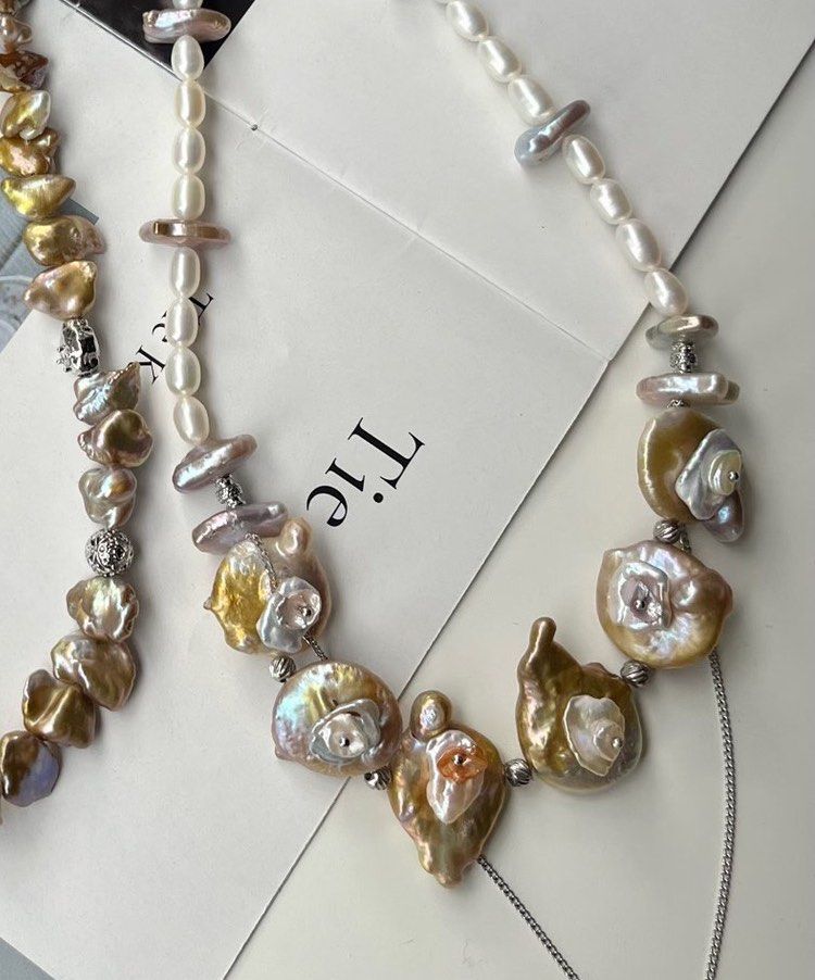 #PN170 [Sale][Floral Series] Garden Blooms | Handmade Original Design | Freshwater Pearl Necklace | Dangling Chain | Petal on Pearl| Layered Flowers