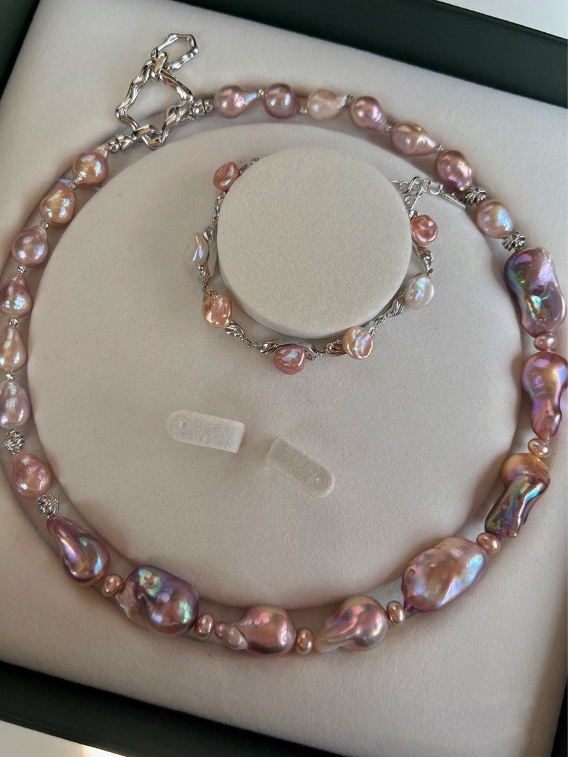 #PN64 Madam Wonder | Freshwater Pearl Necklace & Bracelet Set|Lustrous Purple Baroque Pearl |Pearl Petal |Natural Flaws