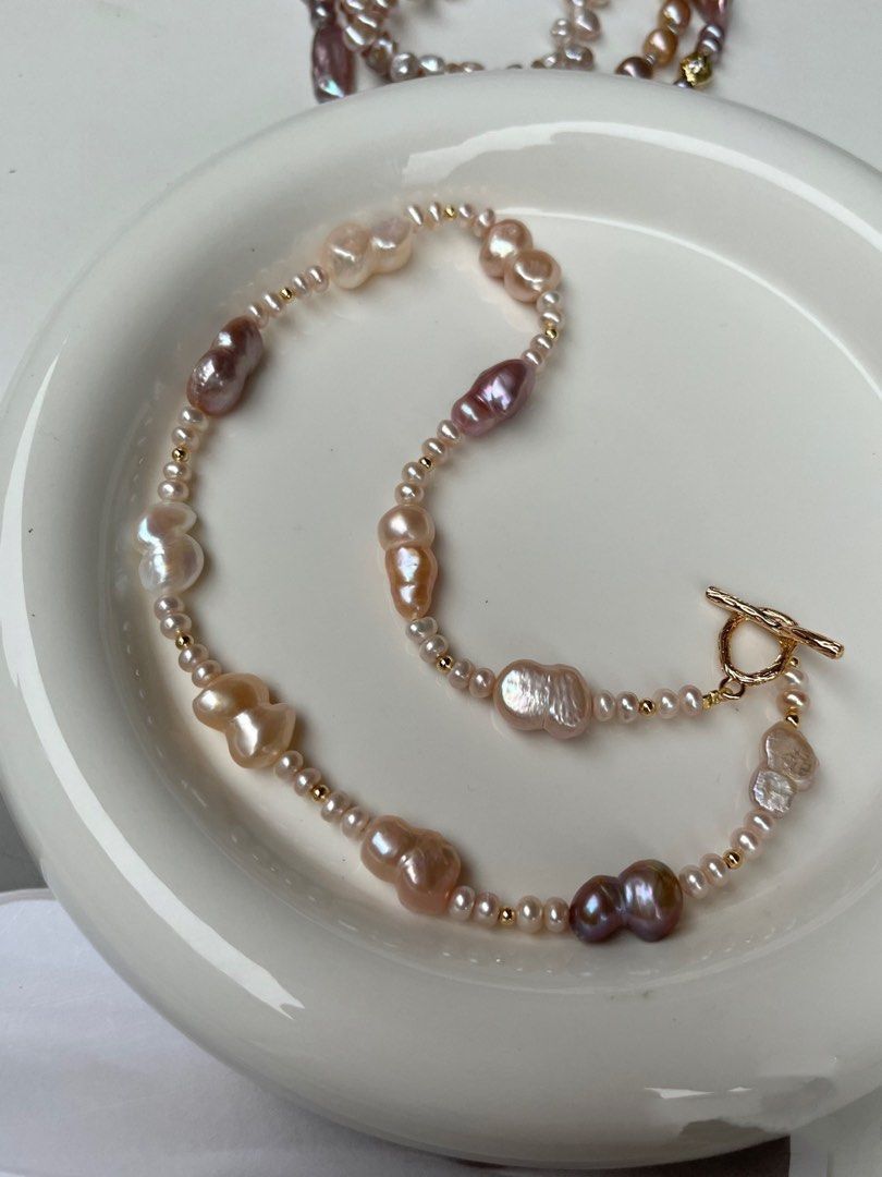 #PN07 [Sale] Big Gourd Freshwater Baroque Pearl Necklace |Mixed Sizes|Mixed Pearl Colours