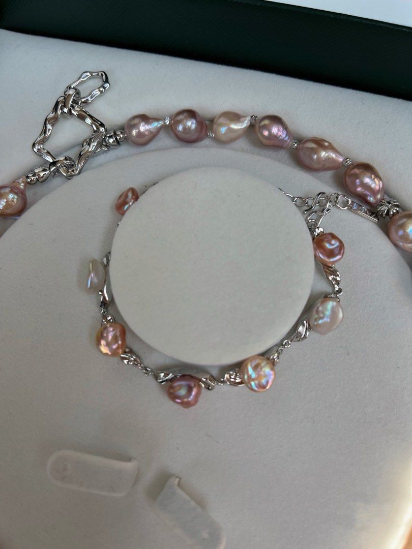 #PN64 Madam Wonder | Freshwater Pearl Necklace & Bracelet Set|Lustrous Purple Baroque Pearl |Pearl Petal |Natural Flaws