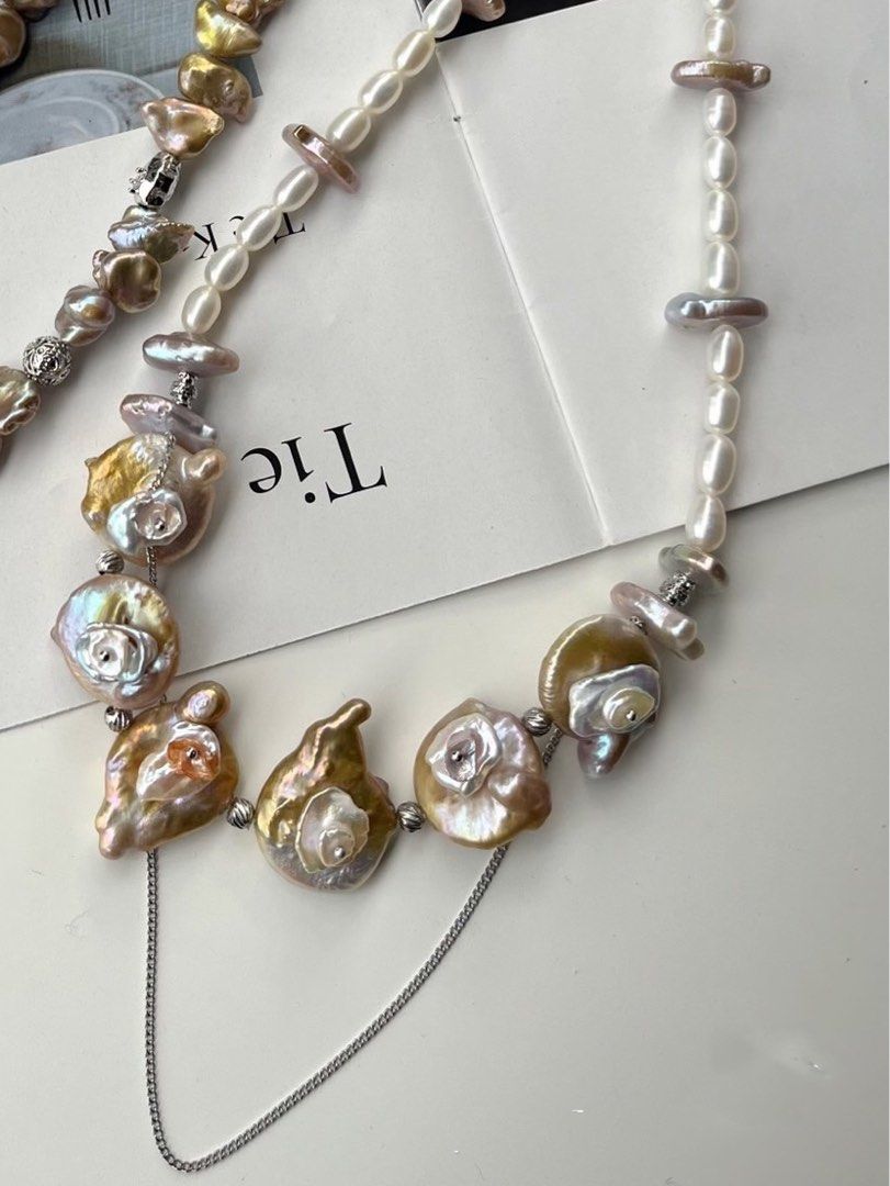 #PN170 [Sale][Floral Series] Garden Blooms | Handmade Original Design | Freshwater Pearl Necklace | Dangling Chain | Petal on Pearl| Layered Flowers