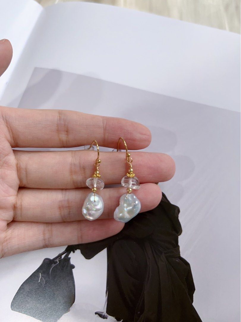 #PN141 [Floral Series] Original Design & Handmade |Genuine Freshwater Pearl Necklace & Earrings Set|Colourful|Big Baroque Pearl Pendant |Silver Style |Irregular ”Stone” Shaped Earrings