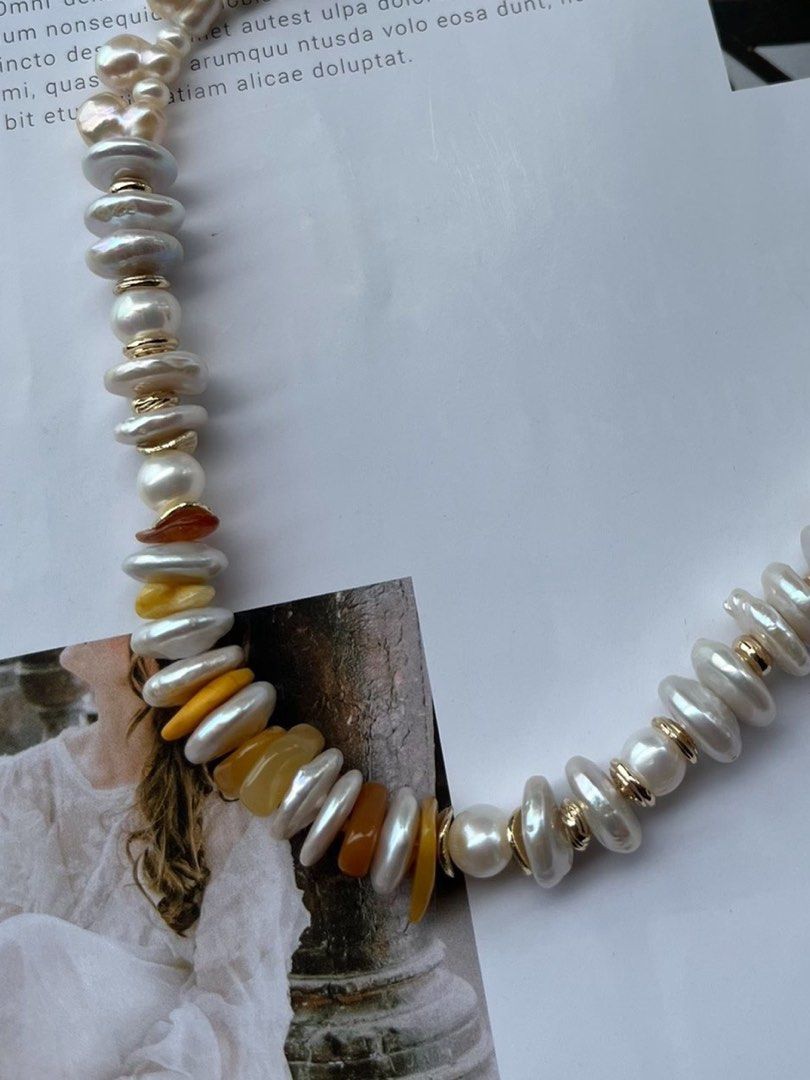 #PN36 [Sale]Buttoned Splendour | Handmade Original Design | Freshwater Pearl Necklace | Beeswax | Gourd Pearl| Button Pearl Leopard Clasp