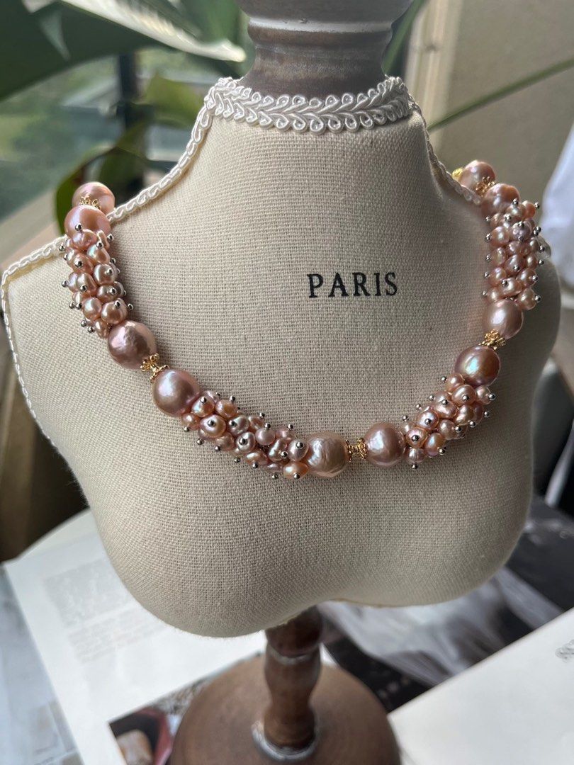 #PN171 [Floral Series] Lustrous Elegance| Handmade Original Design |Freshwater Pearl Necklace | Big Baroque Pearl |Mixed Colour |Hard-core Craft