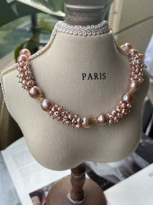 #PN171 [Floral Series] Lustrous Elegance| Handmade Original Design |Freshwater Pearl Necklace | Big Baroque Pearl |Mixed Colour |Hard-core Craft