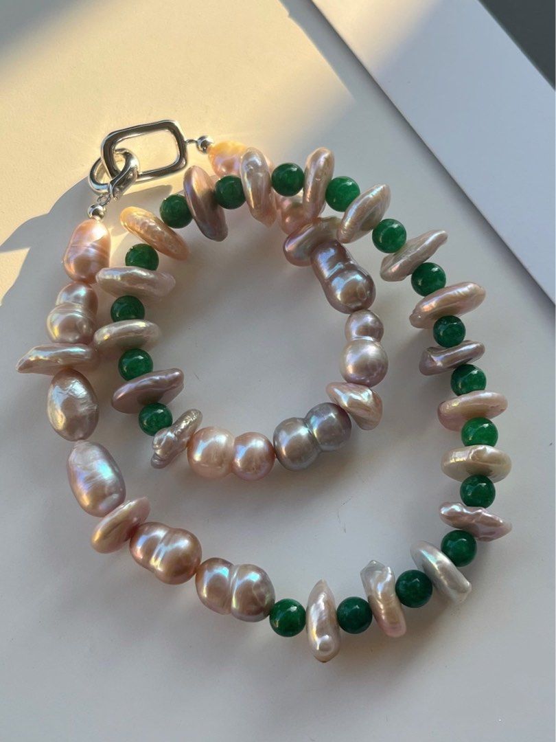 #PN08 Bohemia Style |Freshwater Pearl Necklace |Jade|Coin Pearl |Gourd Shaped Pearl |Big Baroque Pearl |Deep Purple