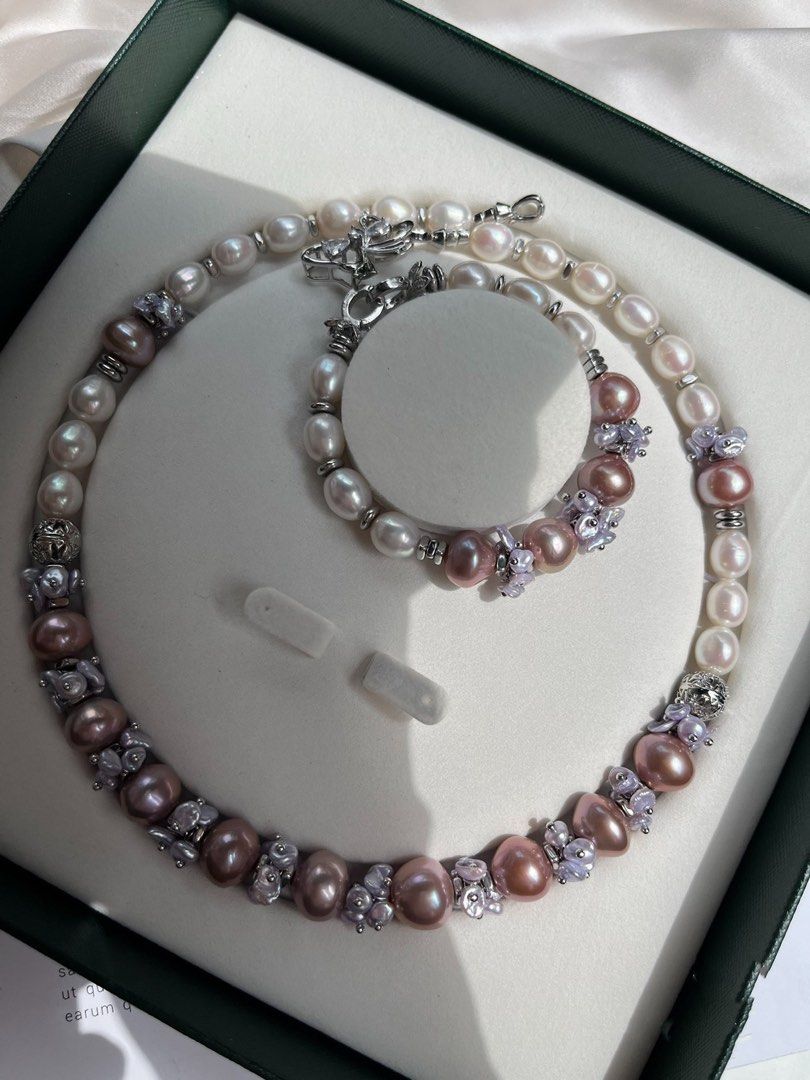 #PN145 [Floral Series] Purple Fantasy Freshwater Baroque Pearl Necklace & Bracelet |Petals Pearls|Big “UFO” Shaped Edison Pearls