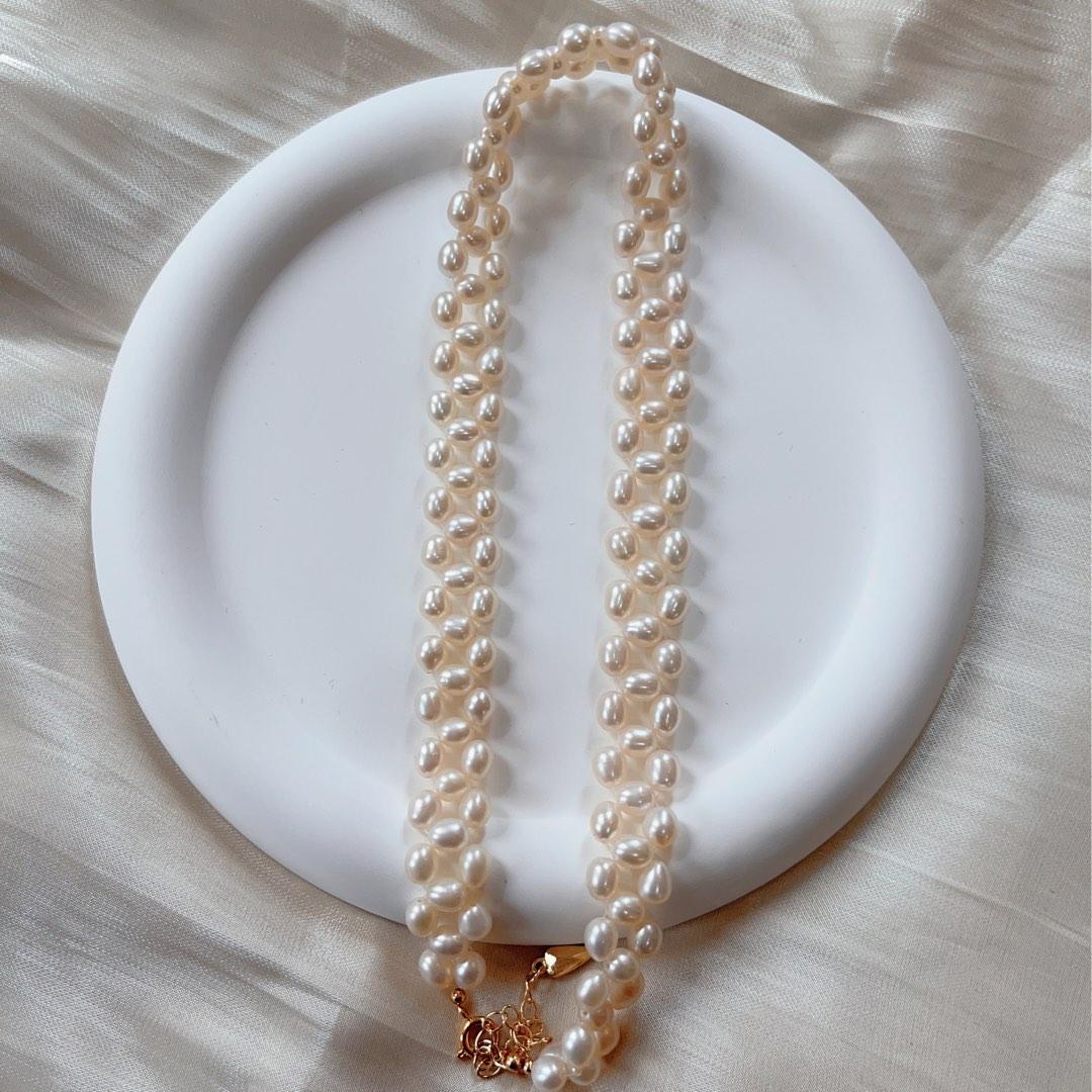 #PN120 Freshwater Pearl Braided Necklace White