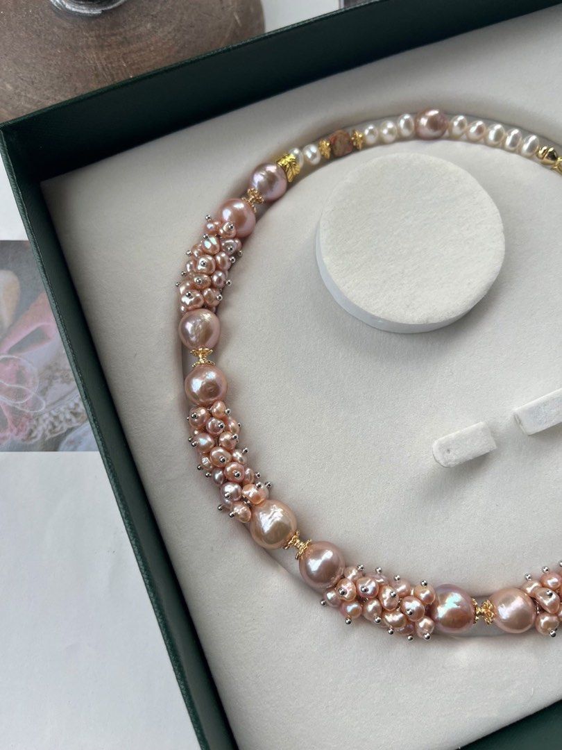 #PN171 [Floral Series] Lustrous Elegance| Handmade Original Design |Freshwater Pearl Necklace | Big Baroque Pearl |Mixed Colour |Hard-core Craft