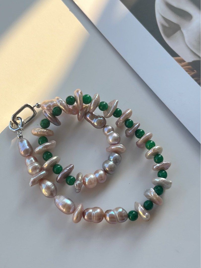 #PN08 Bohemia Style |Freshwater Pearl Necklace |Jade|Coin Pearl |Gourd Shaped Pearl |Big Baroque Pearl |Deep Purple