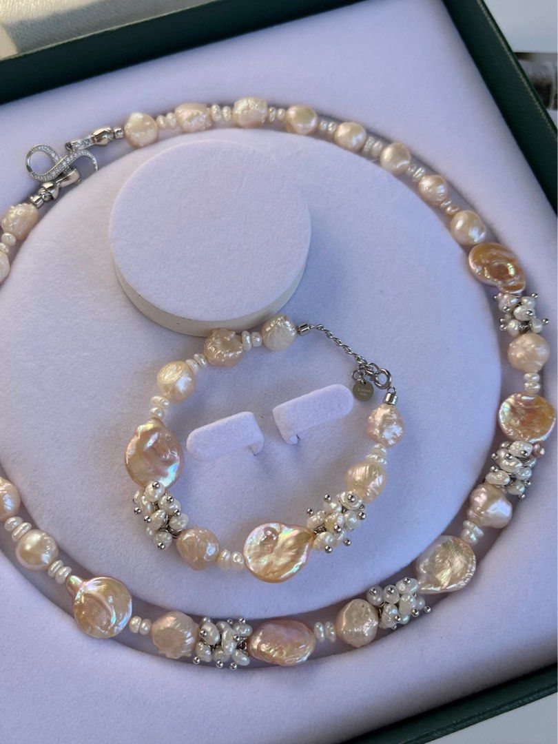 #PN130 [Floral Series] Thorny Champagne Rose|Freshwater Pearl Necklace & Bracelet Set |Thorny Baroque Pearl |Baby Pearl