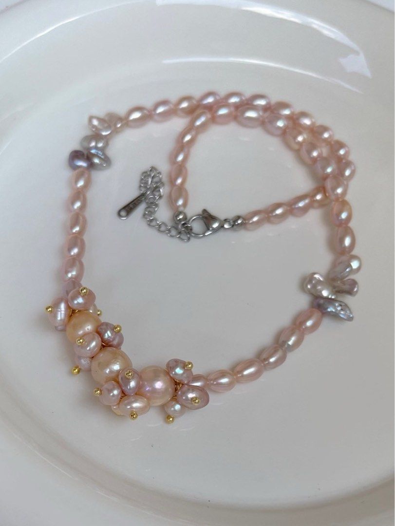 #PN161 [Floral Series] Champagne Bubbles |Freshwater Pearl Necklace |Baroque Pearl |Purple Petal Pearl |Lustrous