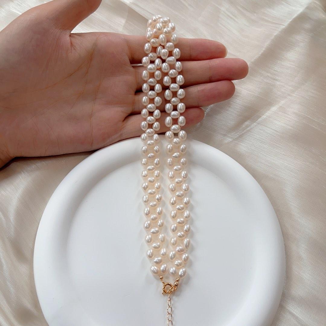 #PN120 Freshwater Pearl Braided Necklace White