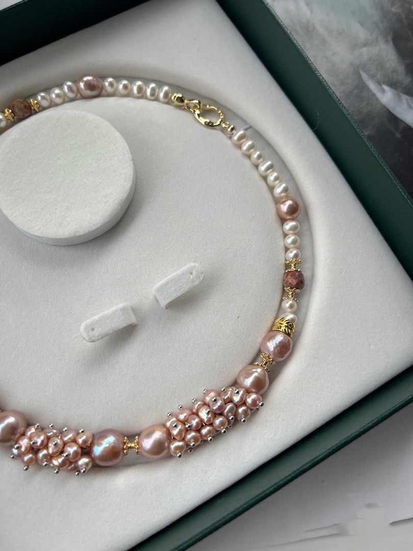 #PN171 [Floral Series] Lustrous Elegance| Handmade Original Design |Freshwater Pearl Necklace | Big Baroque Pearl |Mixed Colour |Hard-core Craft