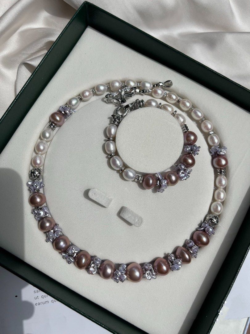 #PN145 [Floral Series] Purple Fantasy Freshwater Baroque Pearl Necklace & Bracelet |Petals Pearls|Big “UFO” Shaped Edison Pearls