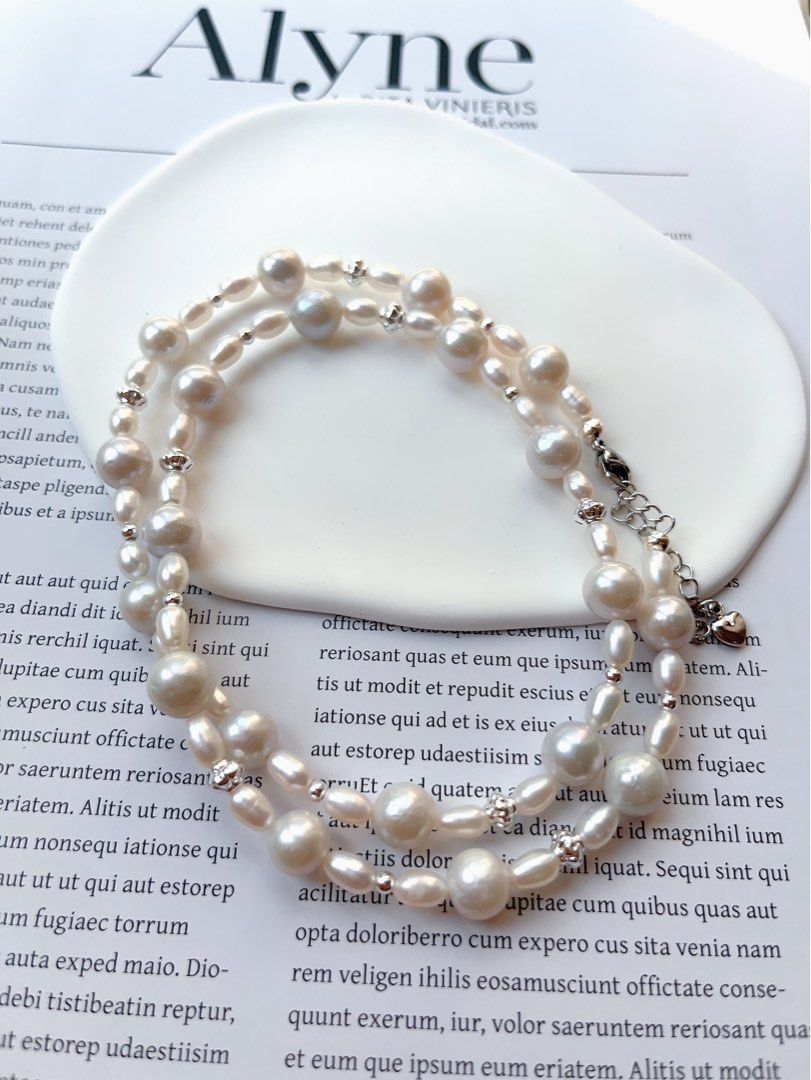#PN98 [Flash Sale]Grey & Silver|Freshwater Pearl Necklace |Baroque Pearl |Rice Shaped Pearl |Silver-ish Lustre|57cm