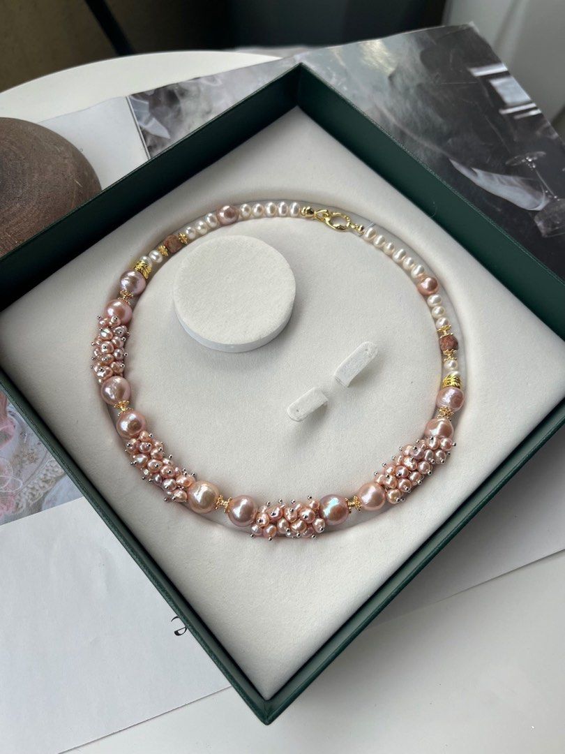 #PN171 [Floral Series] Lustrous Elegance| Handmade Original Design |Freshwater Pearl Necklace | Big Baroque Pearl |Mixed Colour |Hard-core Craft