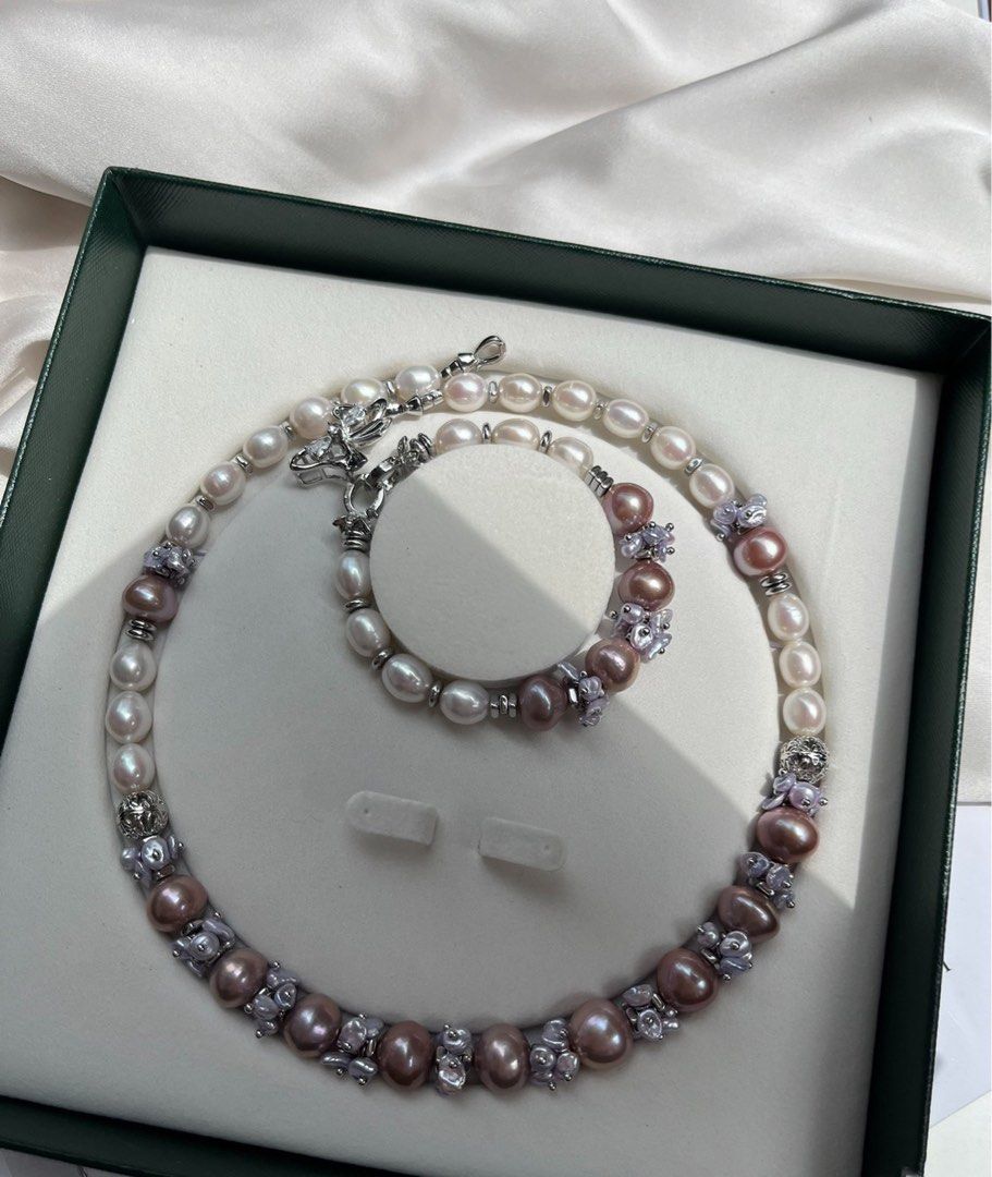 #PN145 [Floral Series] Purple Fantasy Freshwater Baroque Pearl Necklace & Bracelet |Petals Pearls|Big “UFO” Shaped Edison Pearls