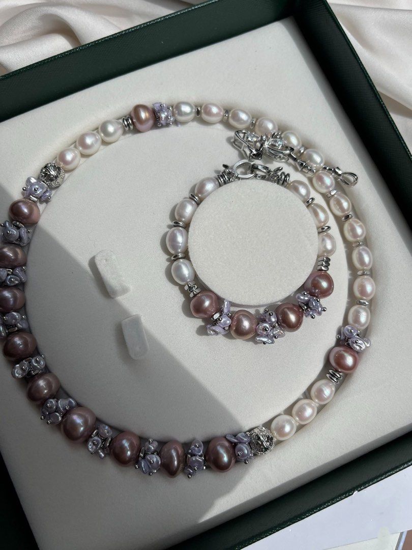 #PN145 [Floral Series] Purple Fantasy Freshwater Baroque Pearl Necklace & Bracelet |Petals Pearls|Big “UFO” Shaped Edison Pearls