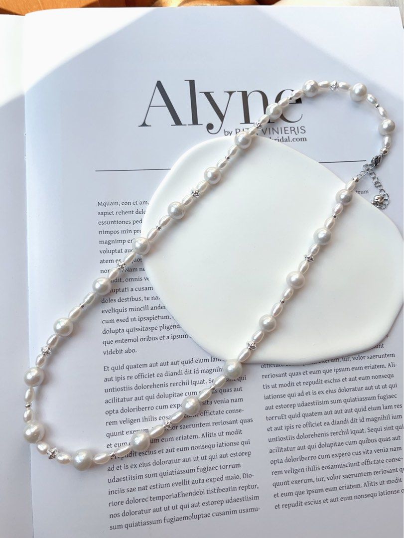 #PN98 [Flash Sale]Grey & Silver|Freshwater Pearl Necklace |Baroque Pearl |Rice Shaped Pearl |Silver-ish Lustre|57cm