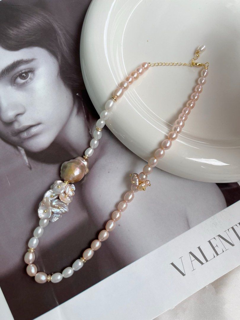 #PN162 [Floral Series] Freshwater Pearl Necklace |Petal Pearl |Big Baroque Pearl|Lustrous|Mixed Colour
