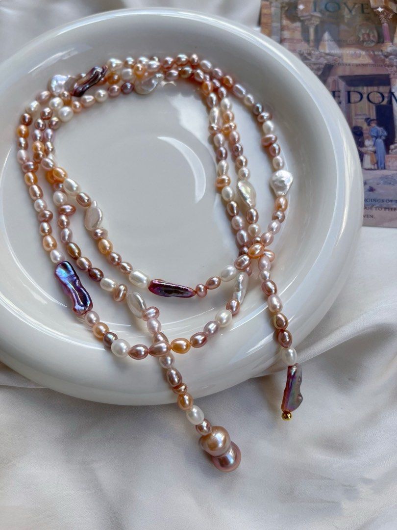 #PN09 Ultra Long|Freshwater Pearl Necklace |Long Sweater Necklace |Multiple Wearing |Mixed Shapes & Colours|Butterfly Clasp|Flexible Length
