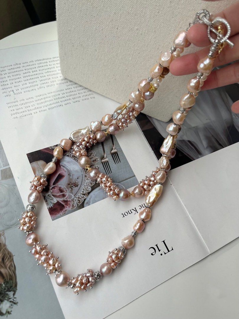 #PN171 [Floral Series] Lustrous Elegance| Handmade Original Design |Freshwater Pearl Necklace | Big Baroque Pearl |Mixed Colour |Hard-core Craft