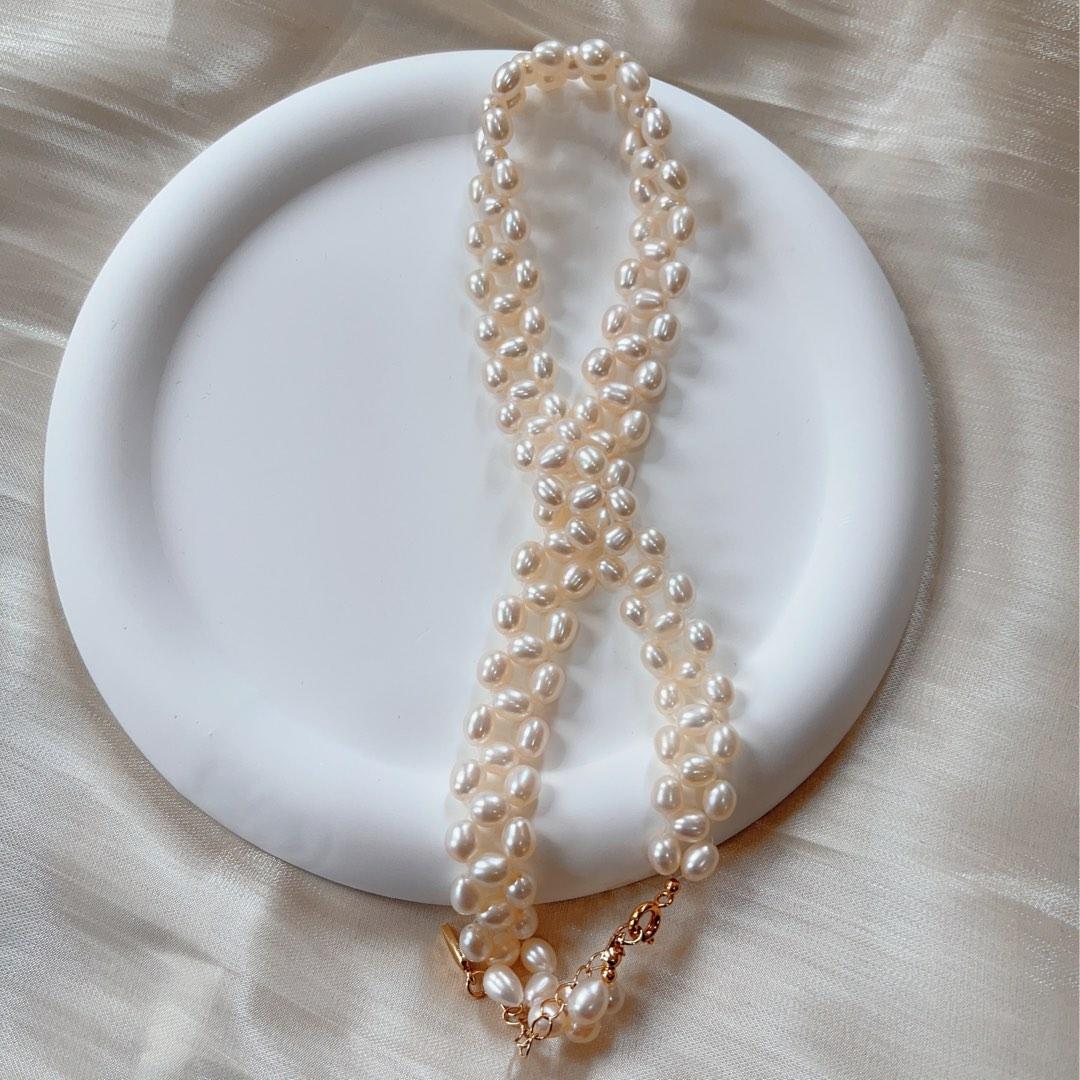 #PN120 Freshwater Pearl Braided Necklace White