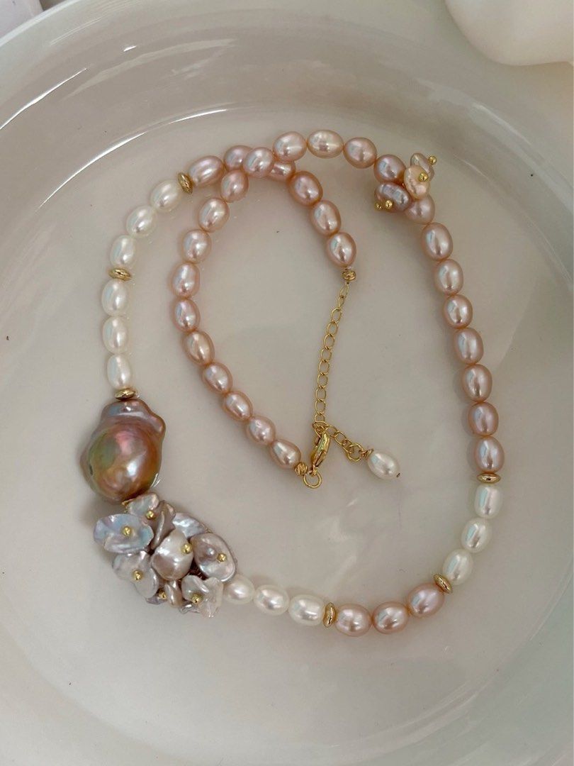 #PN162 [Floral Series] Freshwater Pearl Necklace |Petal Pearl |Big Baroque Pearl|Lustrous|Mixed Colour