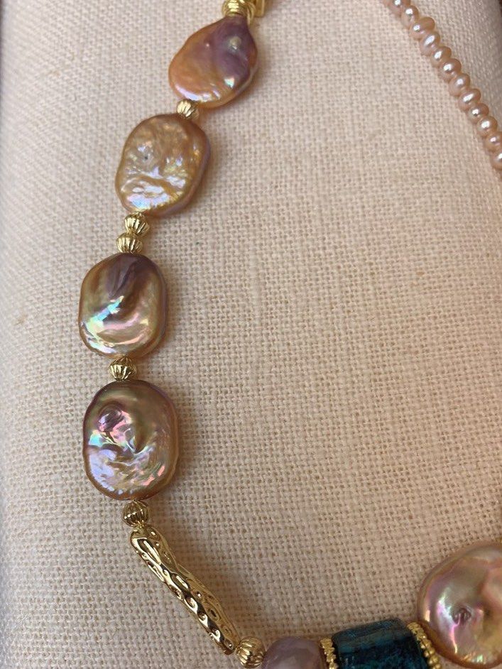 #PN194 [Sale] Freshwater Pearl Necklace & Bracelet Set| Amber|Irregular Baroque Pearl |Baby Pearls |Purple Square Pearls