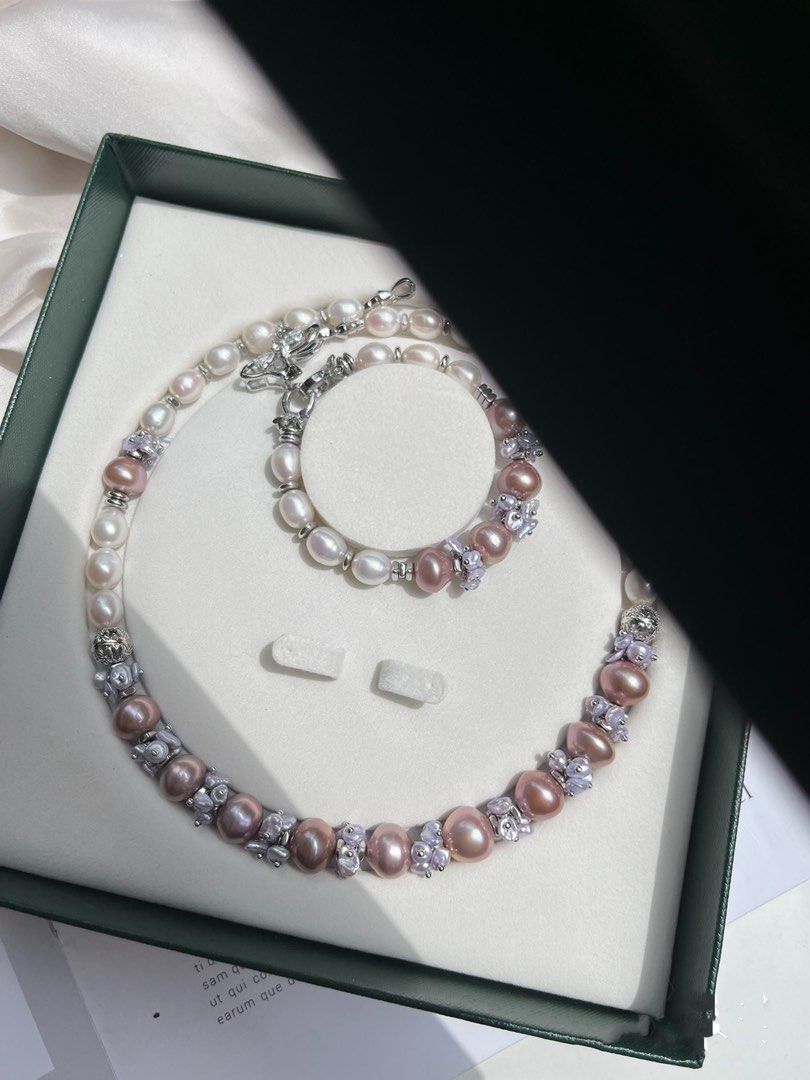 #PN145 [Floral Series] Purple Fantasy Freshwater Baroque Pearl Necklace & Bracelet |Petals Pearls|Big “UFO” Shaped Edison Pearls