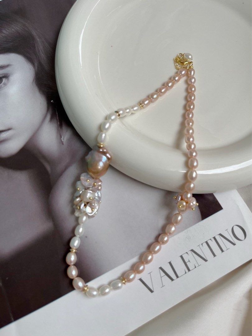 #PN162 [Floral Series] Freshwater Pearl Necklace |Petal Pearl |Big Baroque Pearl|Lustrous|Mixed Colour