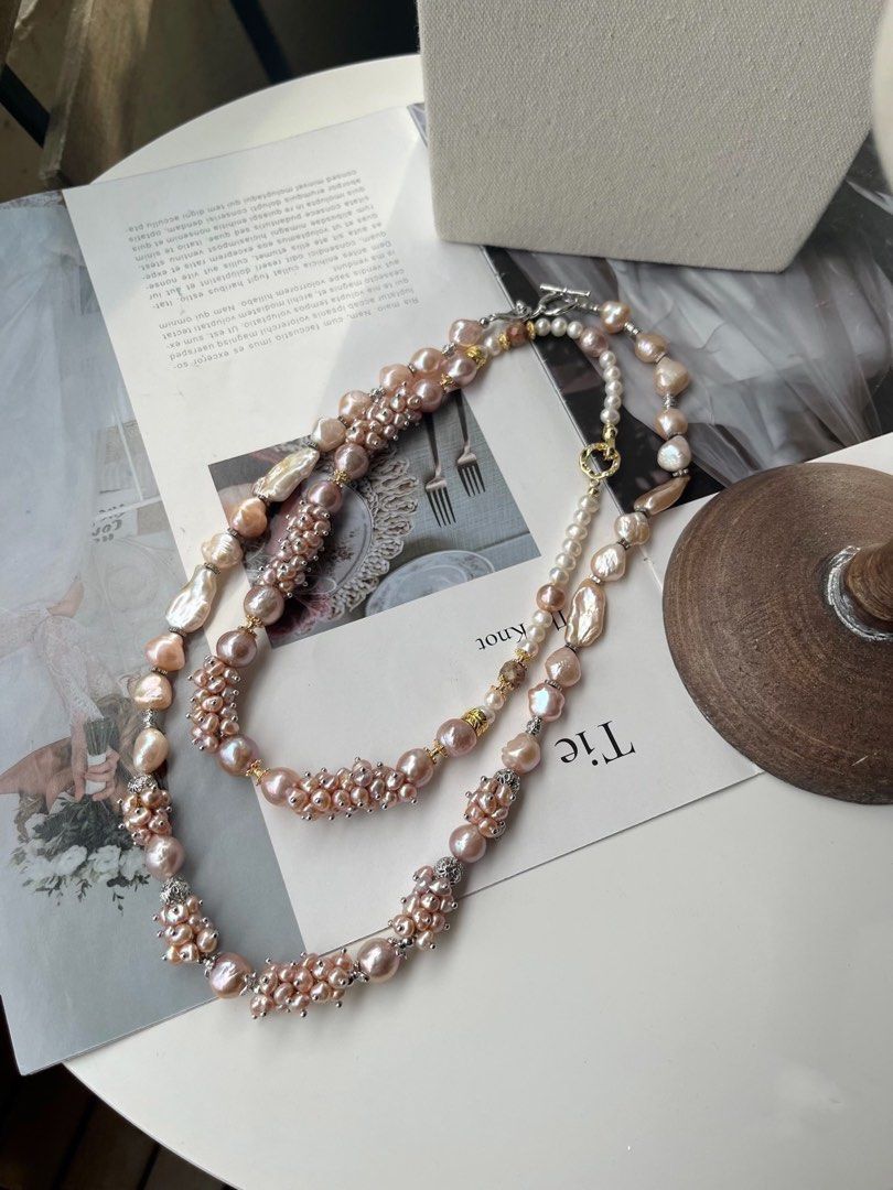 #PN171 [Floral Series] Lustrous Elegance| Handmade Original Design |Freshwater Pearl Necklace | Big Baroque Pearl |Mixed Colour |Hard-core Craft