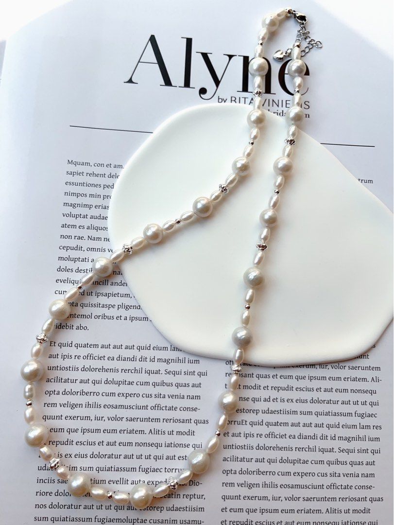 #PN98 [Flash Sale]Grey & Silver|Freshwater Pearl Necklace |Baroque Pearl |Rice Shaped Pearl |Silver-ish Lustre|57cm