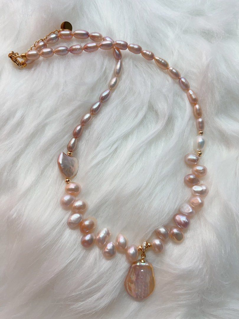 #PN287 Heart Beat | Freshwater Pearl Necklace | Removable Pendant | Wheat Ear Design| Lustrous Slim Rice Pearl