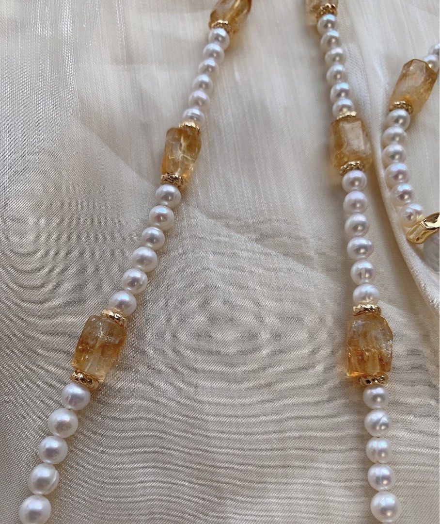 #PN209 Freshwater Pearl Bracelet & Necklace Set|Purple &Yellow Quartz |Big Edison Pearl