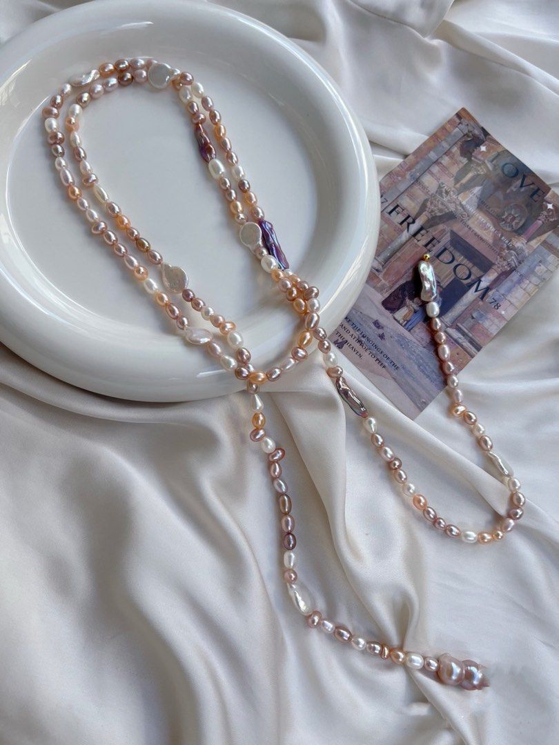 #PN09 Ultra Long|Freshwater Pearl Necklace |Long Sweater Necklace |Multiple Wearing |Mixed Shapes & Colours|Butterfly Clasp|Flexible Length