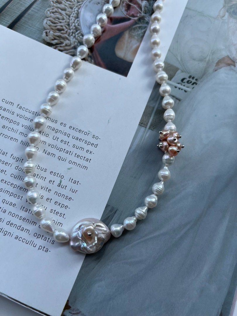 #PN28 [Floral Series] Handmade Freshwater Baroque Pearl Necklace |Petal-on-Pearl Design