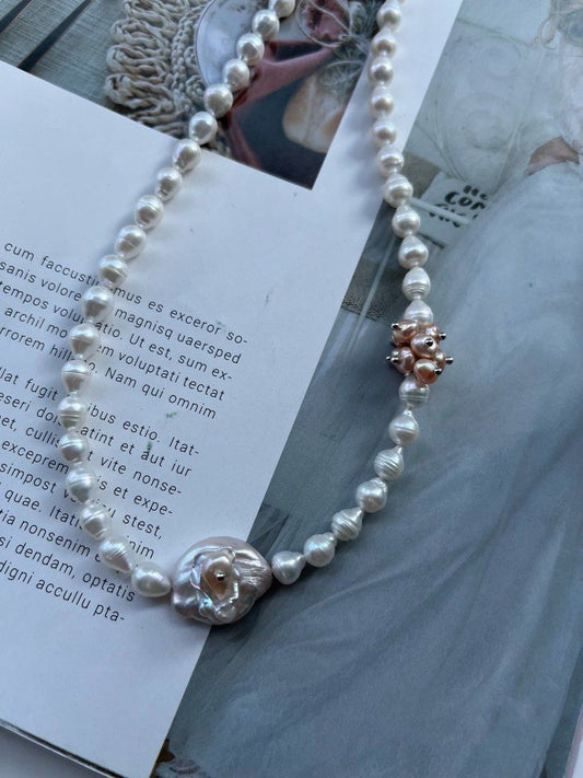 #PN28 [Floral Series] Handmade Freshwater Baroque Pearl Necklace |Petal-on-Pearl Design