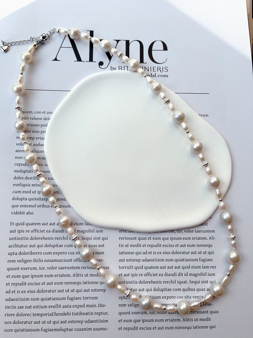 #PN98 [Flash Sale]Grey & Silver|Freshwater Pearl Necklace |Baroque Pearl |Rice Shaped Pearl |Silver-ish Lustre|57cm