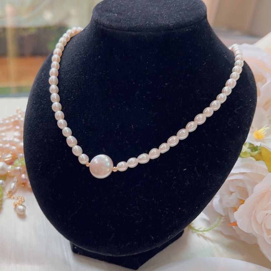 #PN121 [Minimalist] Genuine Freshwater Pearl Necklace | Small Rice Pearls| Buckle Pearl with Pink Lustre