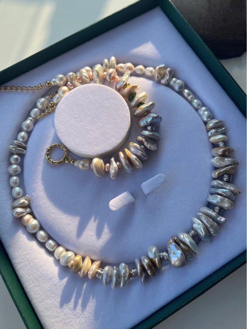 #PN239 Millionaires| Freshwater Pearl Necklace & Bracelet Set |Big Coin Pearl |Natural Flaws |Lustrous|Colourful