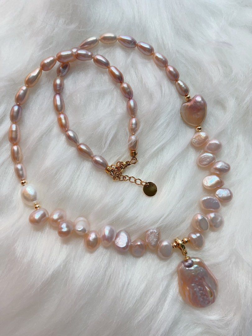 #PN287 Heart Beat | Freshwater Pearl Necklace | Removable Pendant | Wheat Ear Design| Lustrous Slim Rice Pearl